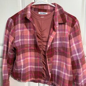 Old Navy Bundle Girls Size Large  - 2 Go-Dry Long sleeve tops and Flannel